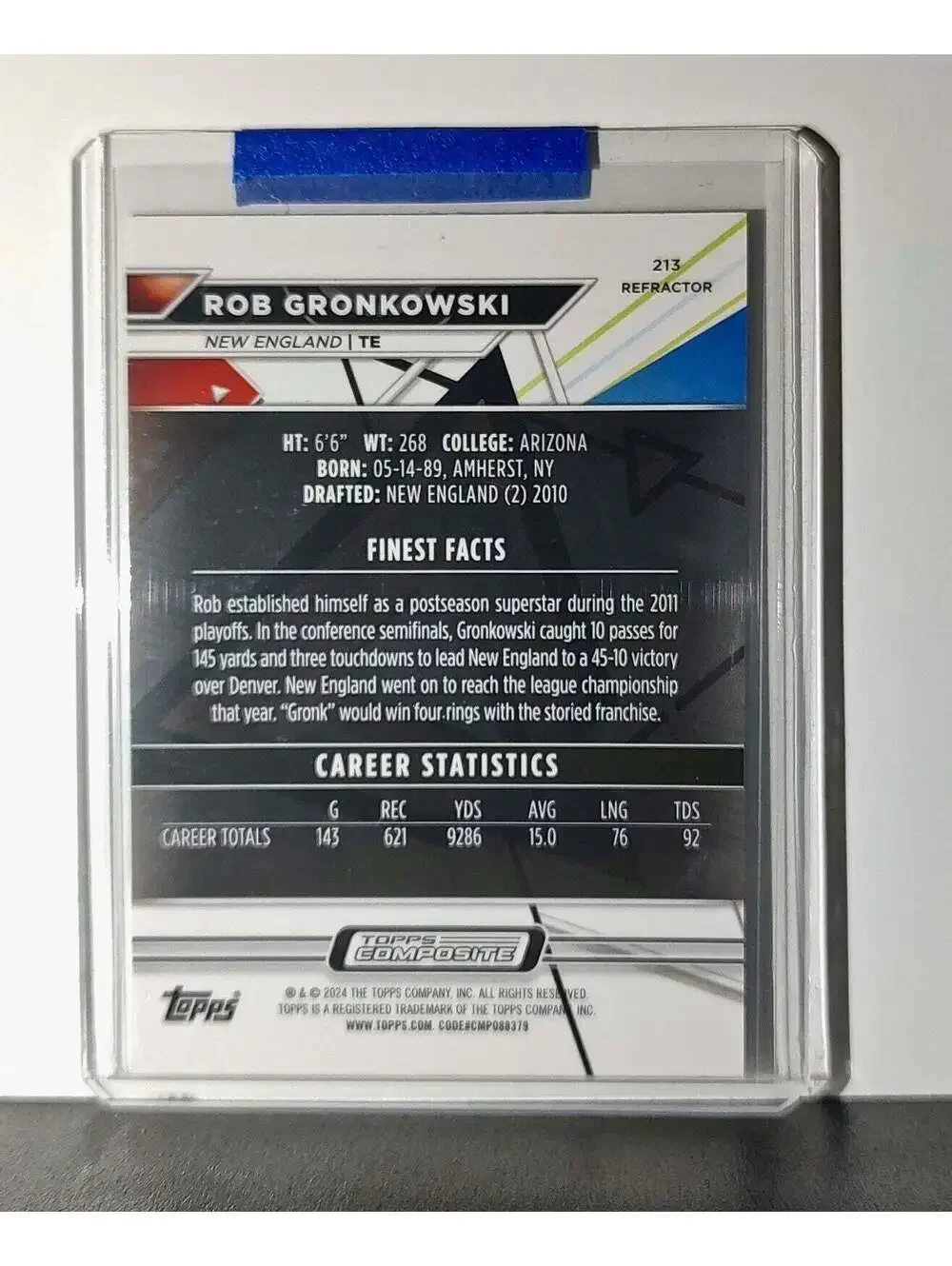 Rob Gronkowski 2023 Topps Finest NFL #213 Refractor Card New England Patriots